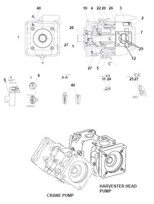 Pompe hydraulique tête d'abattage, assemblage 9992751