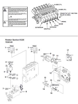 Distributeur hydraulique grue K220, assemblage 9992543