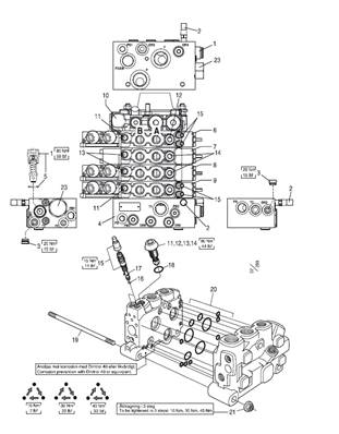 Distributeur hydraulique principal,  fonctions principales L90 LM999055