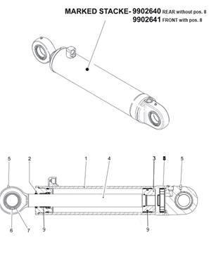 Bras pendulaire arrière, vérins hydraulique 9992040