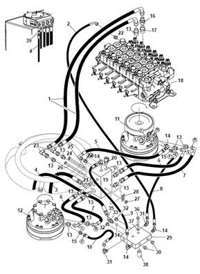 Moteur rotation tourelle, conduites hydrauliques 9991204