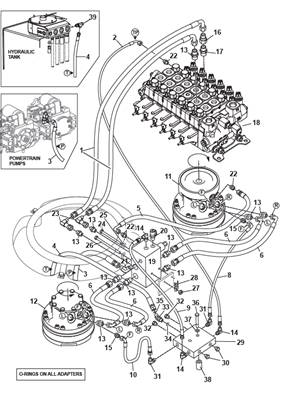 Moteur rotation tourelle, conduites hydrauliques 99929421