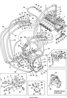 Moteur rotation tourelle, conduites hydrauliques 9991482