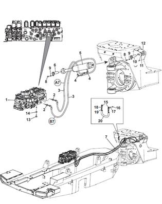 Oscillation articulation, conduites hydrauliques 9902856