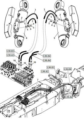 Vérin oscillation tourelle, conduites hydrauliques 9991202