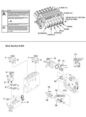 Distributeur hydraulique grue K220, assemblage 9991330