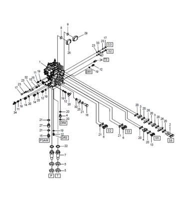 Distributeur hydraulique principal avec scie de cime, connexions hydrauliques LM