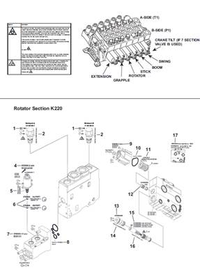 Distributeur hydraulique grue K220, assemblage 9991331