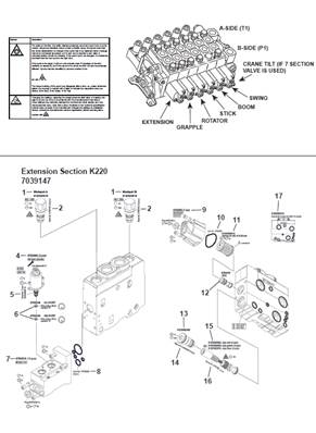 Distributeur hydraulique grue K220, assemblage 9991543