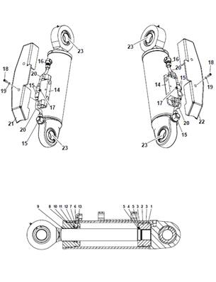 Vérin oscillation tourelle, assemblage 9991203