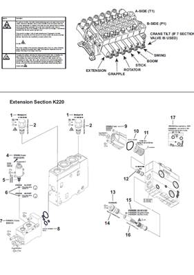 Distributeur hydraulique grue K220, assemblage 9991333