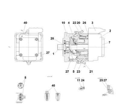 Pompe hydraulique tête d'abattage, assemblage 9900054