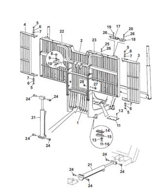 Grille amovible hydraulique et mécanique, montage 9992402