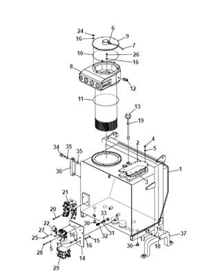 Réservoir hydraulique, montage 9992062