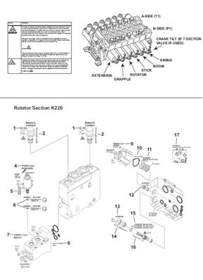 Distributeur hydraulique grue K220, assemblage 9991614