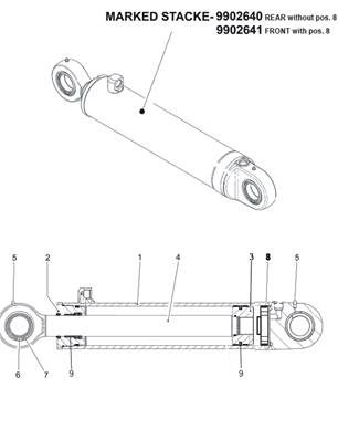 Bras pendulaire arrière, vérins hydraulique 9992702