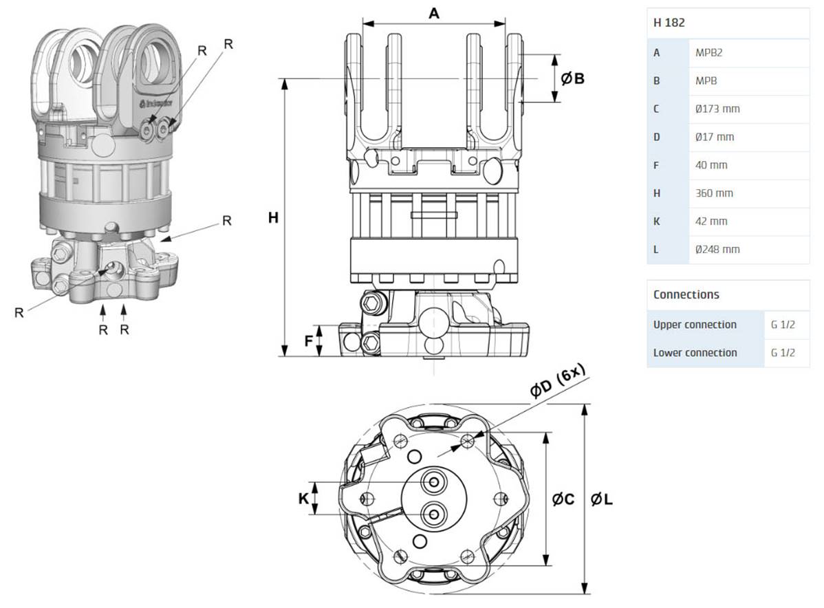 Rotator INDEXATOR H182 M16 Ø173mm pour chapes MPB2 184mm
